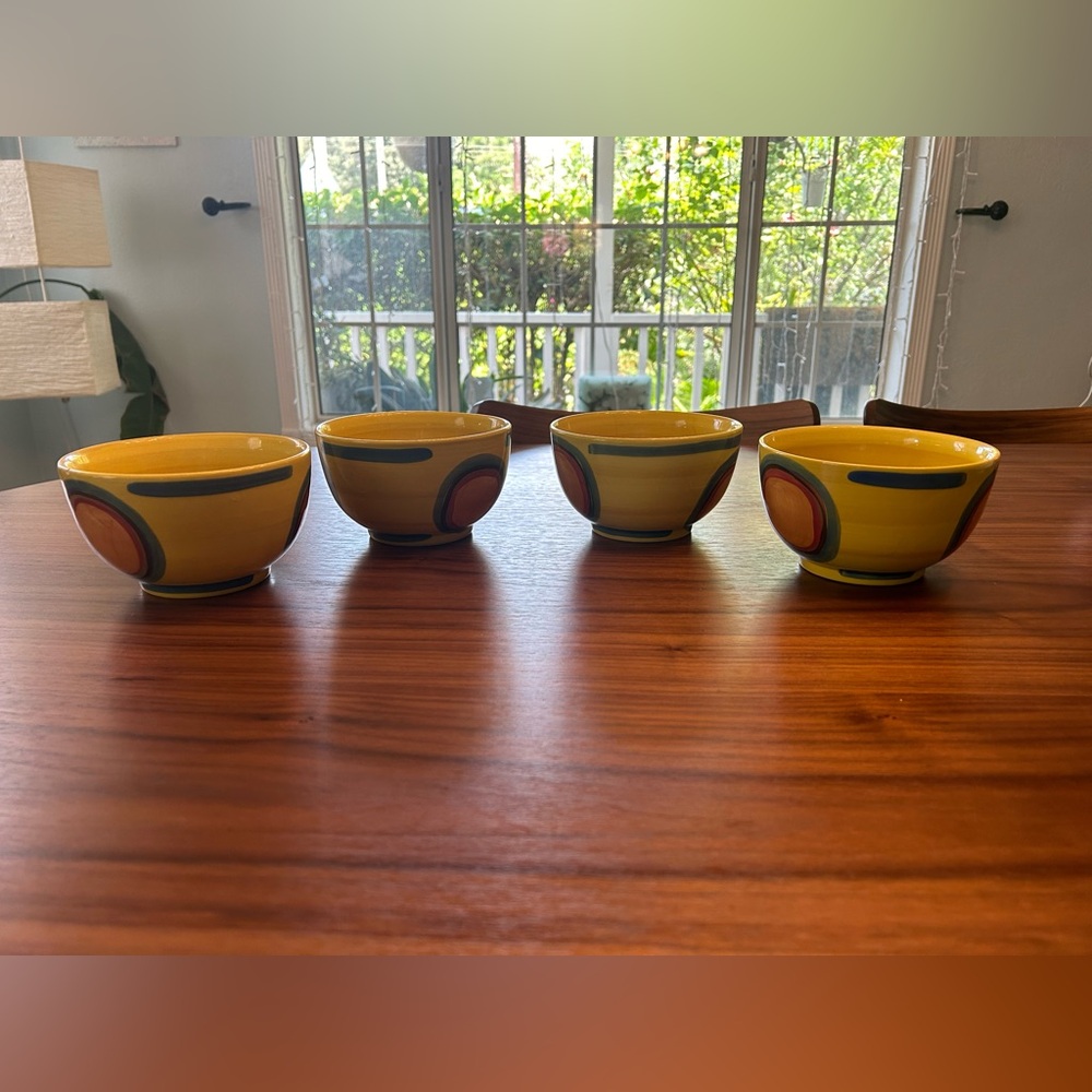 RARE Gail Pittman Yellow “Red Dot” Cereal Bowls Set of 4